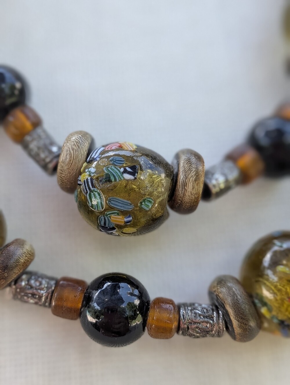Artisan Mixed-Media Two-Strand Statement Necklace Millefiori Glass